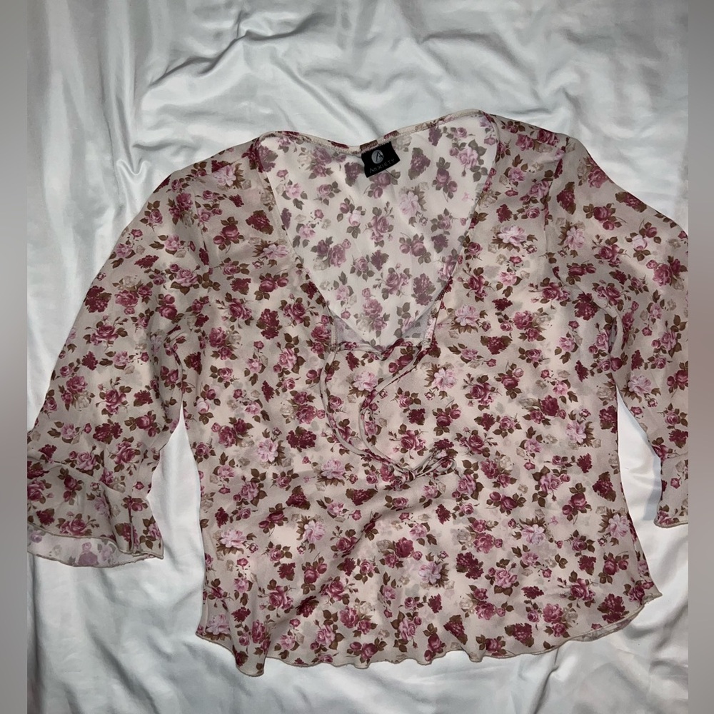 Rose print sheer top